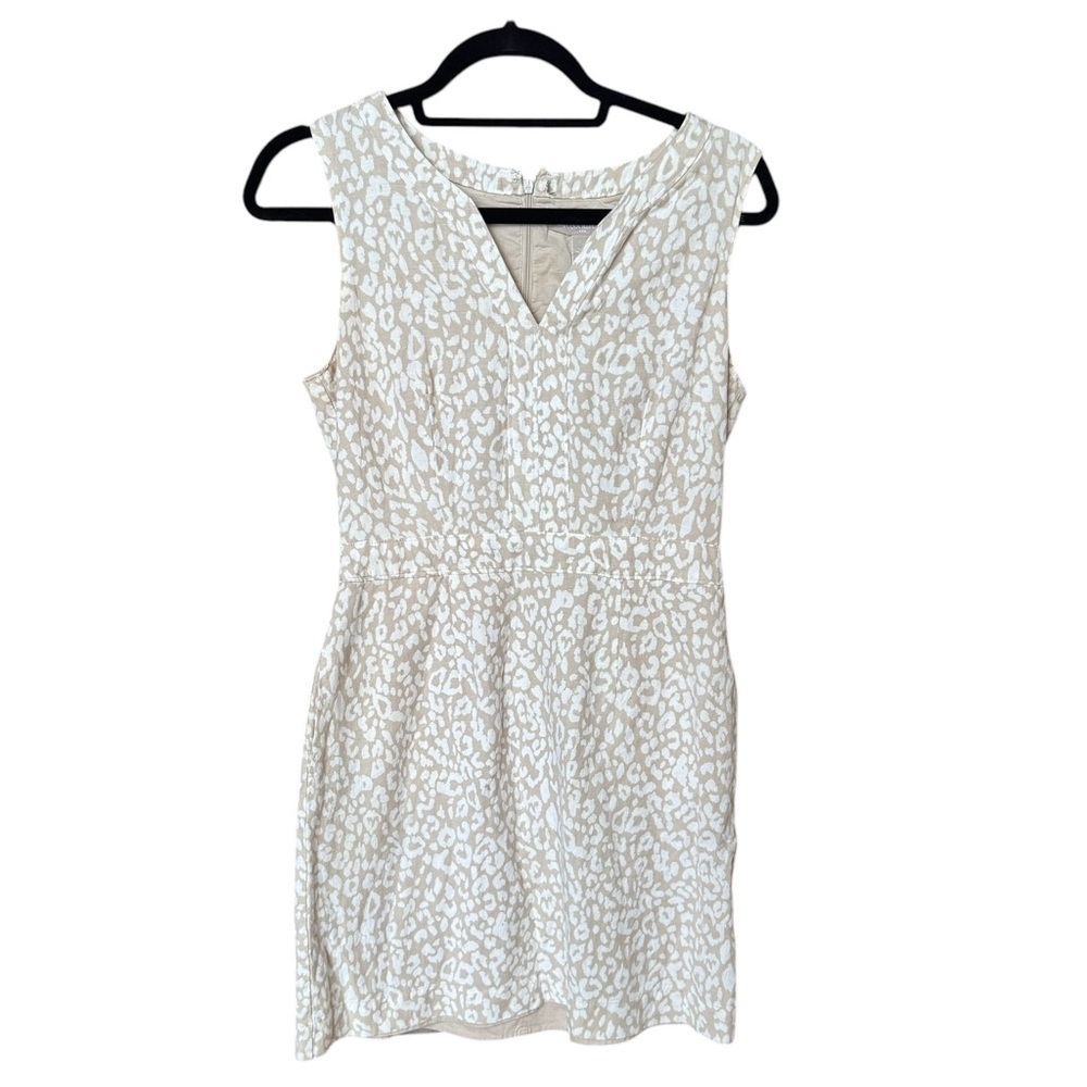 Banana Republic Sleeveless Classic Dress Beige Leopard Print Linen Blend Size 4